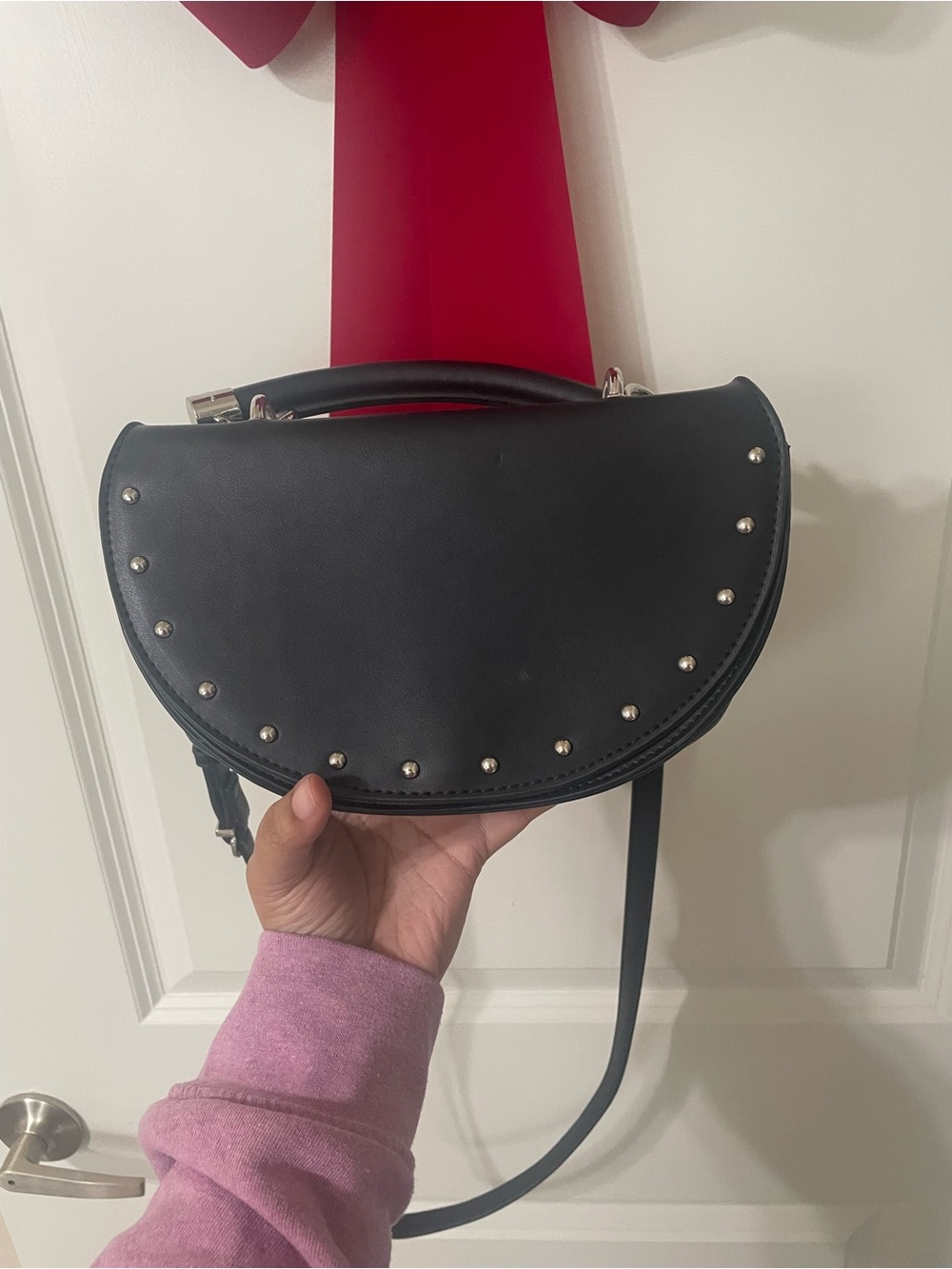 Circus by Sam Edelman Black Studded Half Moon Crossbody Bag